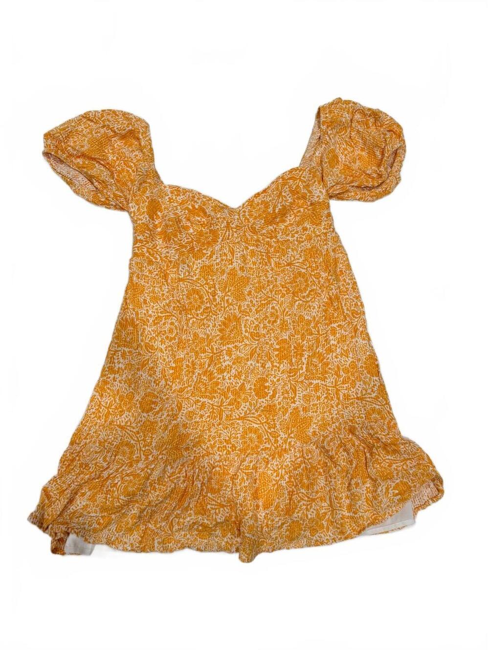 Sky to Moon Yellow Floral Puff Sleeve Mini Dress / Tunic Top Small Cottagecore
